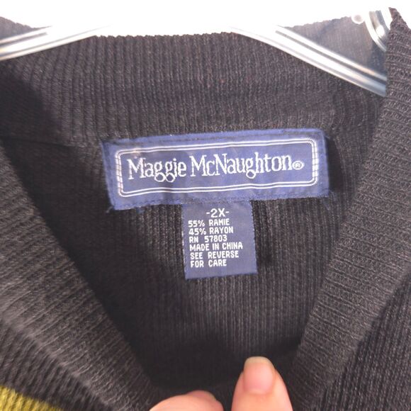 Maggie McNaughton Womens 2X Charcoal Gray Striped Mock Neck Pullover Sweater - Picture 2 of 6